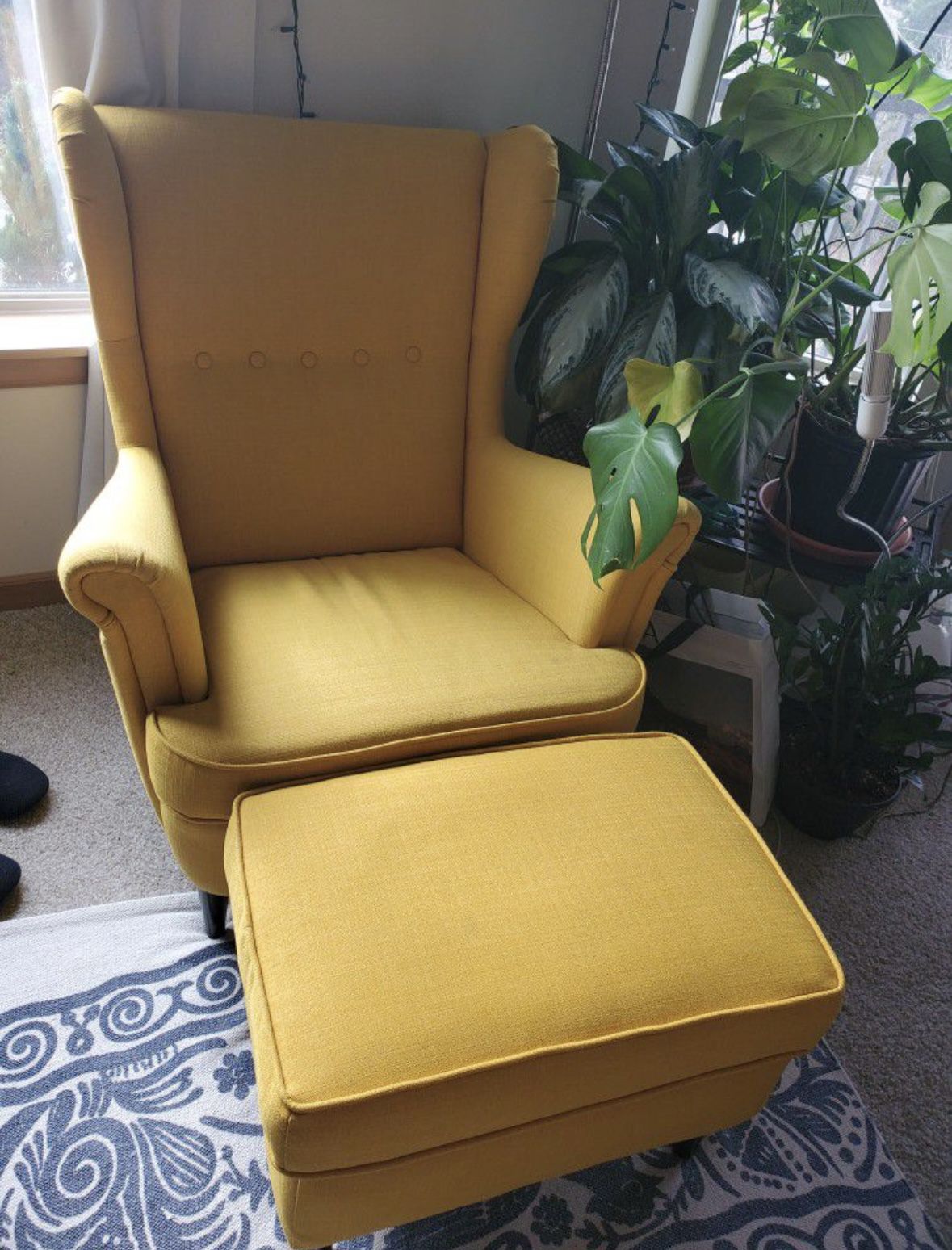 Yellow Wingback Armchair And Ottoman