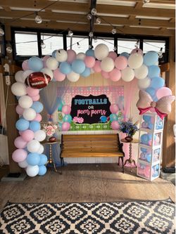 ✨ Pink & Blue Sheer Tulle Backdrop with String Lights – Perfect for Gender Reveal, Baby Shower & Party Decor ✨