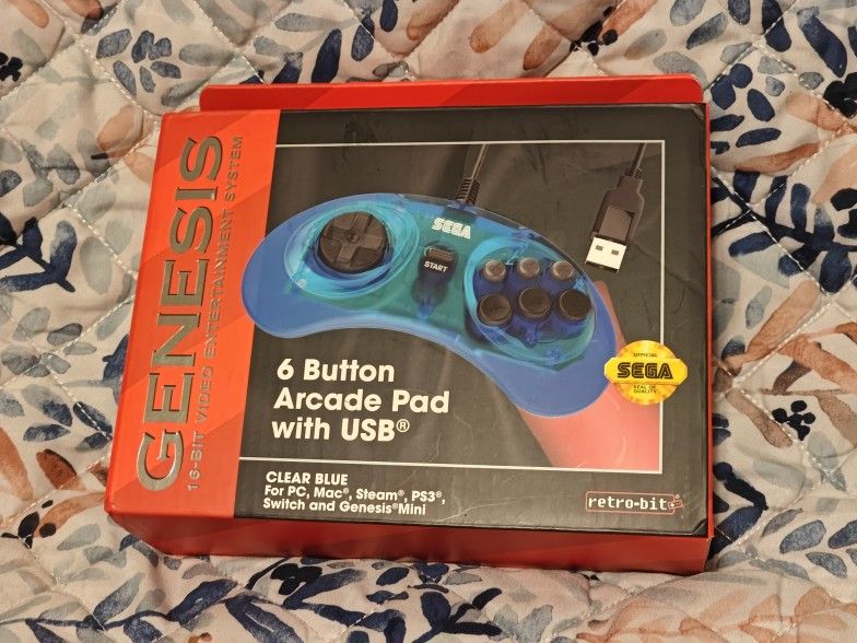Retro-Bit Official Sega Genesis 6-Button Arcade Pad USB – Blue, New
