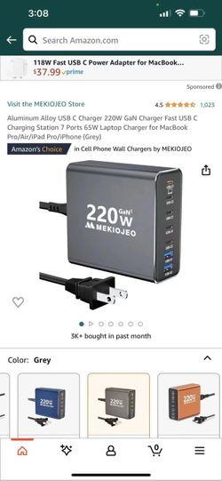 Aluminum Alloy USB C Charger 220W GaN Charger Fast USB C Charging Station 7 Ports 65W Laptop Cha