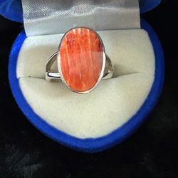 Modern Orange Spiny Oyster Sterling Silver Ring – Size 7