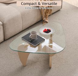 New New 35.8" Glass Coffee Tables for Living Room Mid Century Modern Coffee Table Curved Base