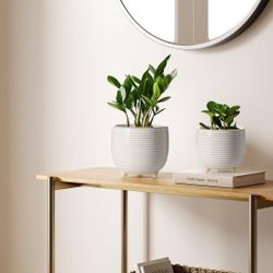 Ceramic Plant Pots, 5.1 + 6.4 Inch Footed Pots for Plants, Modern Flower Pots for Home and Office, Indoor Planters with Drainage, Reactive Gl