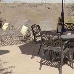 Wrought Iron Patio Table With Chairs And 3 Lounge Chairs