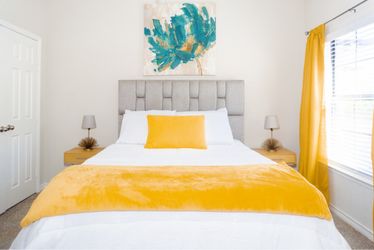 Queen Bed Frame with Upholstered Headboard