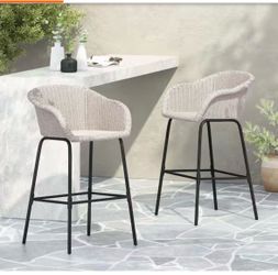 Outdoor Metal Wicker Barstool, Set Of 2 - Grey