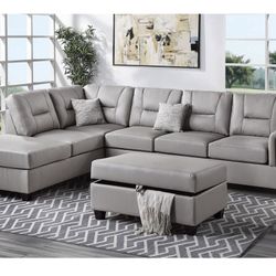 Light Gray Sectional Sofa With Ottoman 