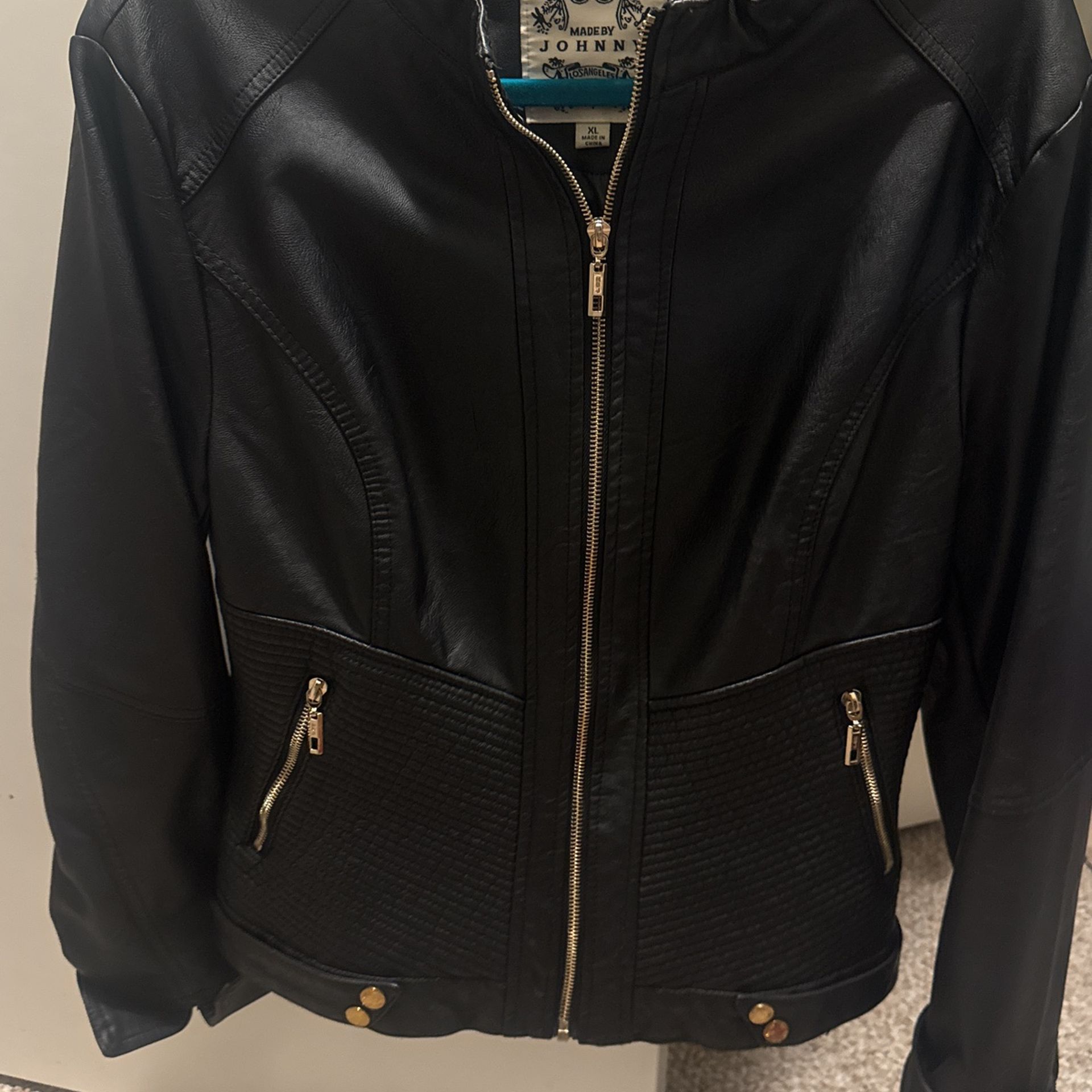 Beautiful Brand New Leather Jacket With Gold Detail