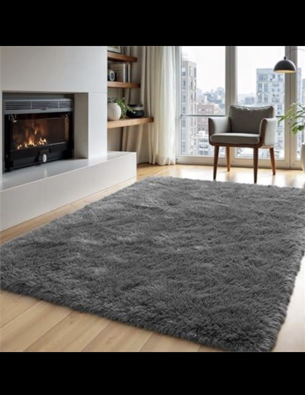 Zentavio Grey Area Rug 4x6 – Fluffy Carpet for Living Room or Bedroom 