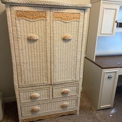 White Wicker Armoire / Cabinet