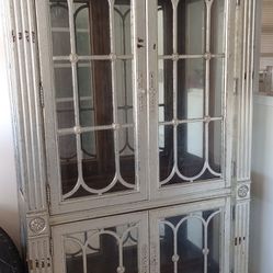 China Cabinet It's A Light Pinewood Had It Painted With A Silver Leafing Techique