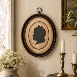 Vintage Victorian Style Oval Silhouette Portrait Framed Wall Art Cottage Decor