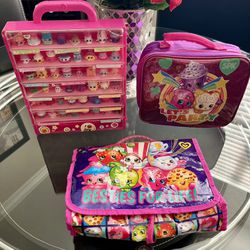 Shopkins Lot of 48 Assorted Shopkins, Lunch Box, & Roll-up Travel Bag 