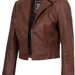  Women’s Cropped Real Lambskin Leather Jacket – Blingsoul