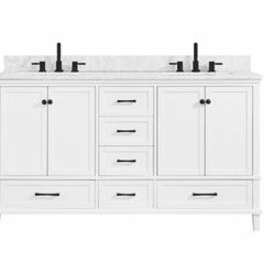 Home Decorators Collection Merryfield 61 in. W x 22 in. D Bath Vanity in White with Marble Vanity Top in Carrara White with White Basin