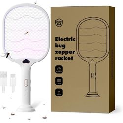 Electric Fly Swatter Racket 3500V buzzkick Bug Zapper Racket Dual Modes Mosquito Killer with Purple Mosquito Light Rechargeable for Indoor Home Office