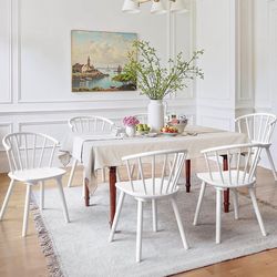 4X White solid wood dining chairs