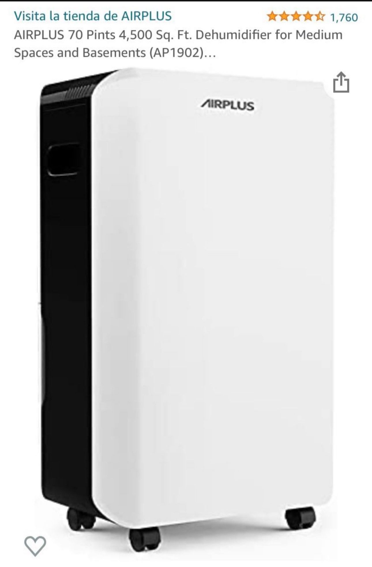 AIRPLUS 70 Pints 4,500 Sq. Ft. Dehumidifier for Medium Spaces and Basements (AP1902)...
