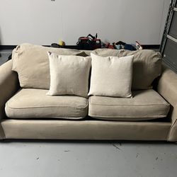 Beige Couch W/ Pull Out Queen Size Bed 