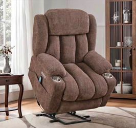Rust Brown fabric power recliner chair with massage and heat