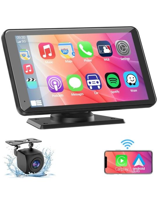 Wireless Car Stereo Compatible with Apple CarPlay and Android Auto,7" HD Portable Bluetooth CarPlay Touch Screen for Car,with Backup Camera Car Play f