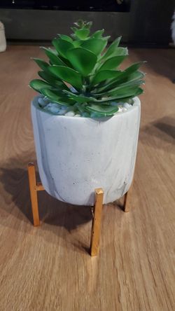 Faux succulent - Marble Ceramic Pot with Rose Gold Stand