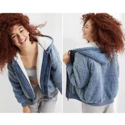 Aerie Sherpa Lined Denim Quilted Jacket