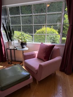 Article Fabric Lounge Chair in Pink Velvet and Ottoman