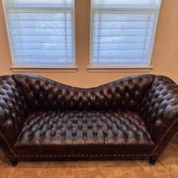 Large Oxblood Leather Nail Head Chesterfield Sofa 