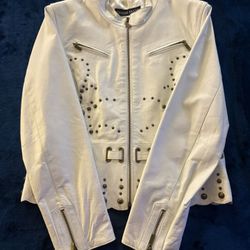 Beautiful Pamela McCoy White Leather Studded Jacket