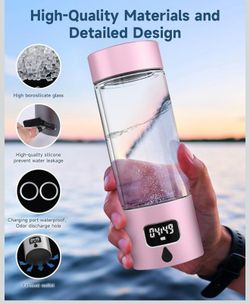 Hydrogen Water Bottle Generator w PEM-SPE Tech, Glass Exterior & Aluminum, 340ml