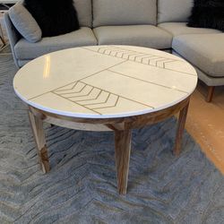 Brass Inlay Marble Top Coffee Table