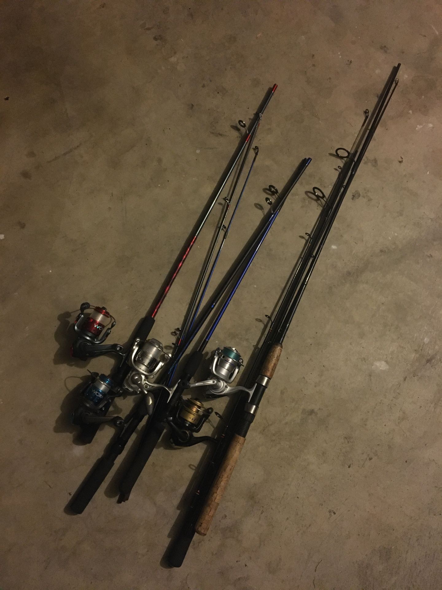 Fishing spinning rods and reels