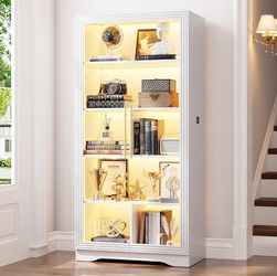Glass Bookcase with LED Lights and Human Sensor