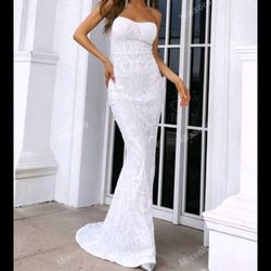 Brand New Wedding Sequins Dress Set Bouquet And Vail