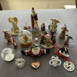 Christmas Figurines and Ornaments, lot of 19 items, 1”-8”, excellent to new condition.