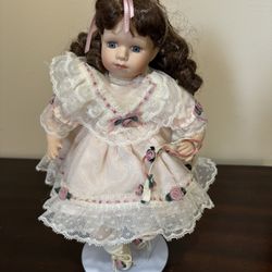 Pink Rose Lace Porcelain Doll