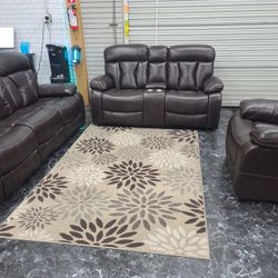 Dark brown faux leather 3 pc reclining set