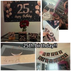 25th birthday set black,pink &rose gold $25