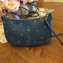 Coach Leather Handbag - Blue Floral 