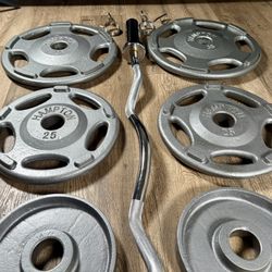 Olympic Beautiful Hampton Set & Brand NEW Curl Bar W/ Cooper Bearings: Pairs Of 35s, 25s, 10s, 5s and 2.5s ( Total: 175 lbs)