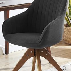 Desk chair, Grey Upholstered, With Beech Wood Legs 
