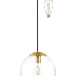 KoKo & Yukina 8in Pendant Light Gold With Clear Glass Globe Adjustable Height New 