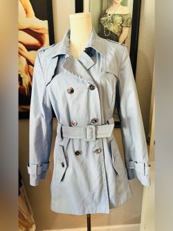 Calvin Klein Light Blue Belted Double Breasted Trench Coat