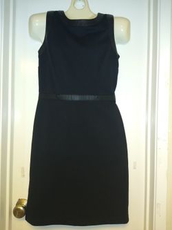 Ann Taylor Loft Sleeveless Black Sheath Dress with Faux Leather Trim Size 0