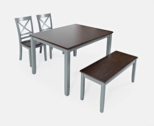 Asbury Park Grey/Autumn Brown Dining Table, (2) Chairs, Bench