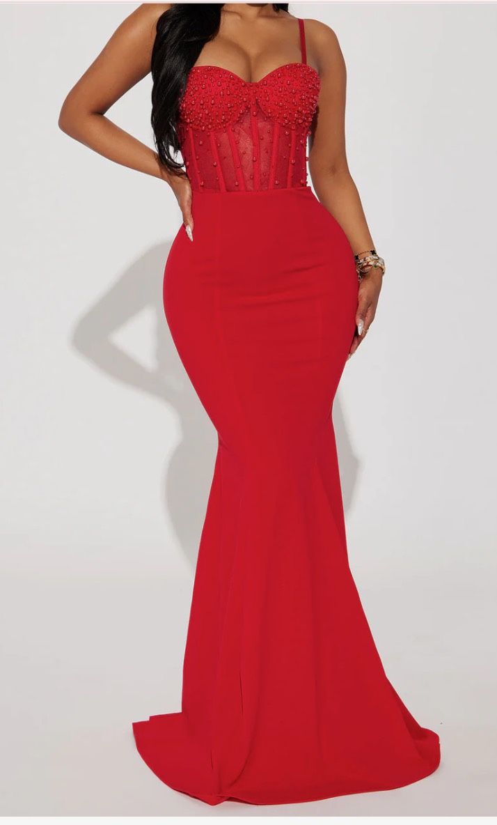 Fashion Nova NEW Bella Embellished Long Gown - Red
