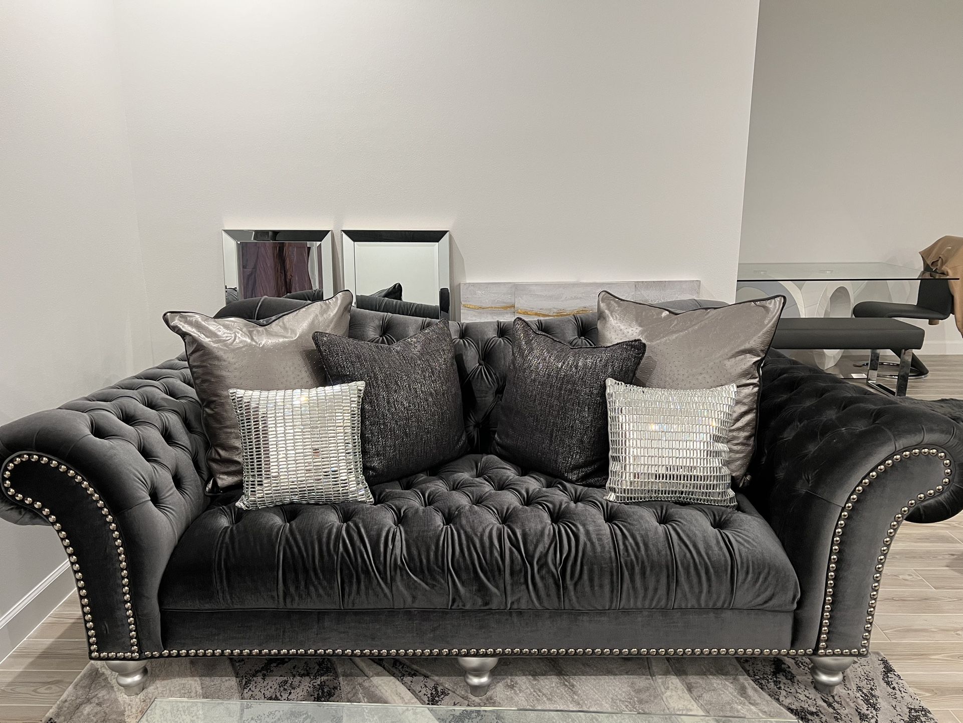 Charcoal Dark Gray Polyester Sofa