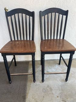 2 farmhouse style wood barstools