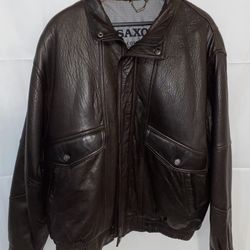 Vintage Saxon Genuine Leather Bomber Jacket Men’s XXL, Dark Brown, 1990s/2000s